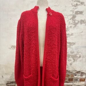 Vintage Long Cherry Red Knit Sweater by Monto Por Le Chois II Size 42